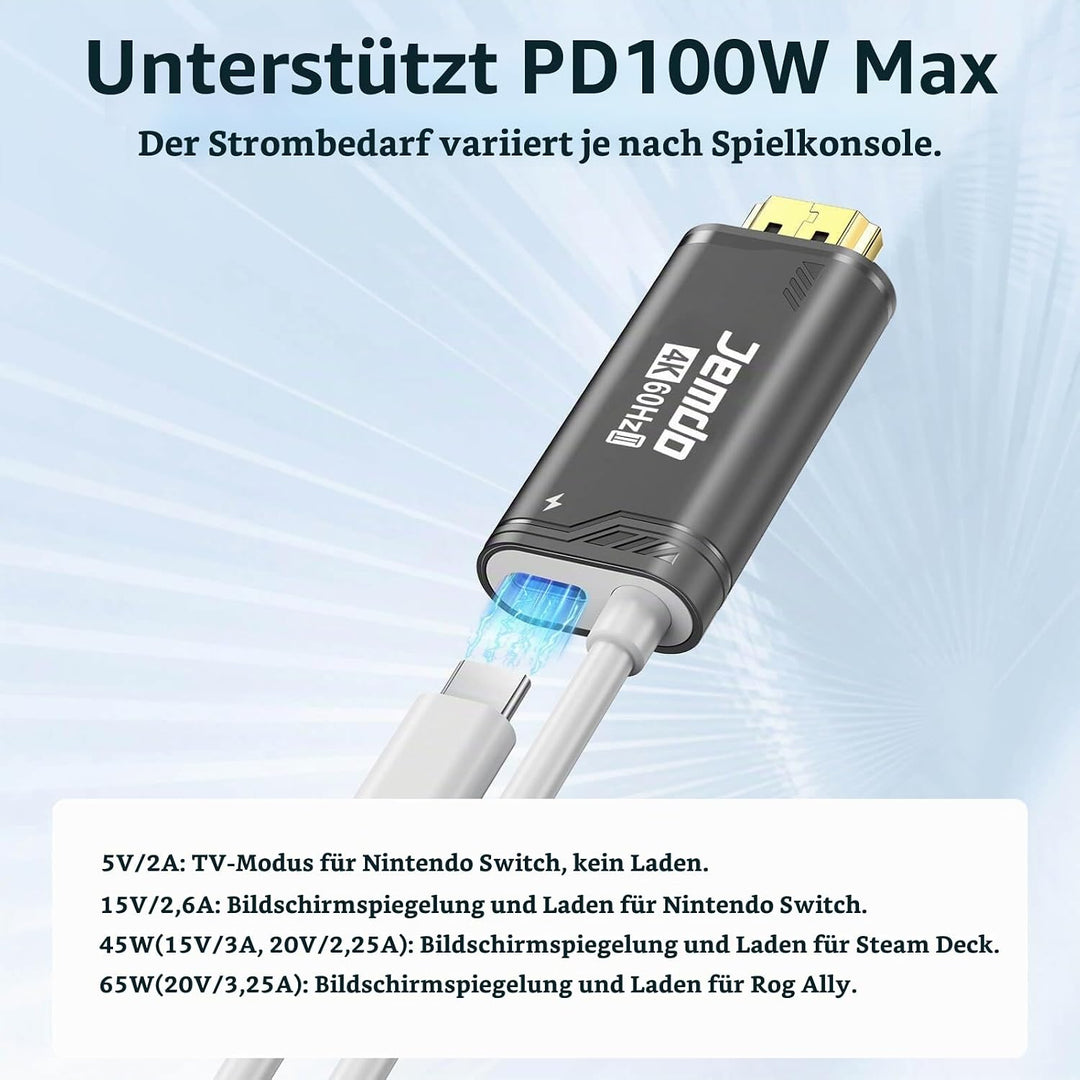 JEMDO Switch 2 Dock HDMI Kabel für Fernseher, 4K 60Hz 18 Gbps USB C zu HDMI 2.0 2m, 100W PD Spielen