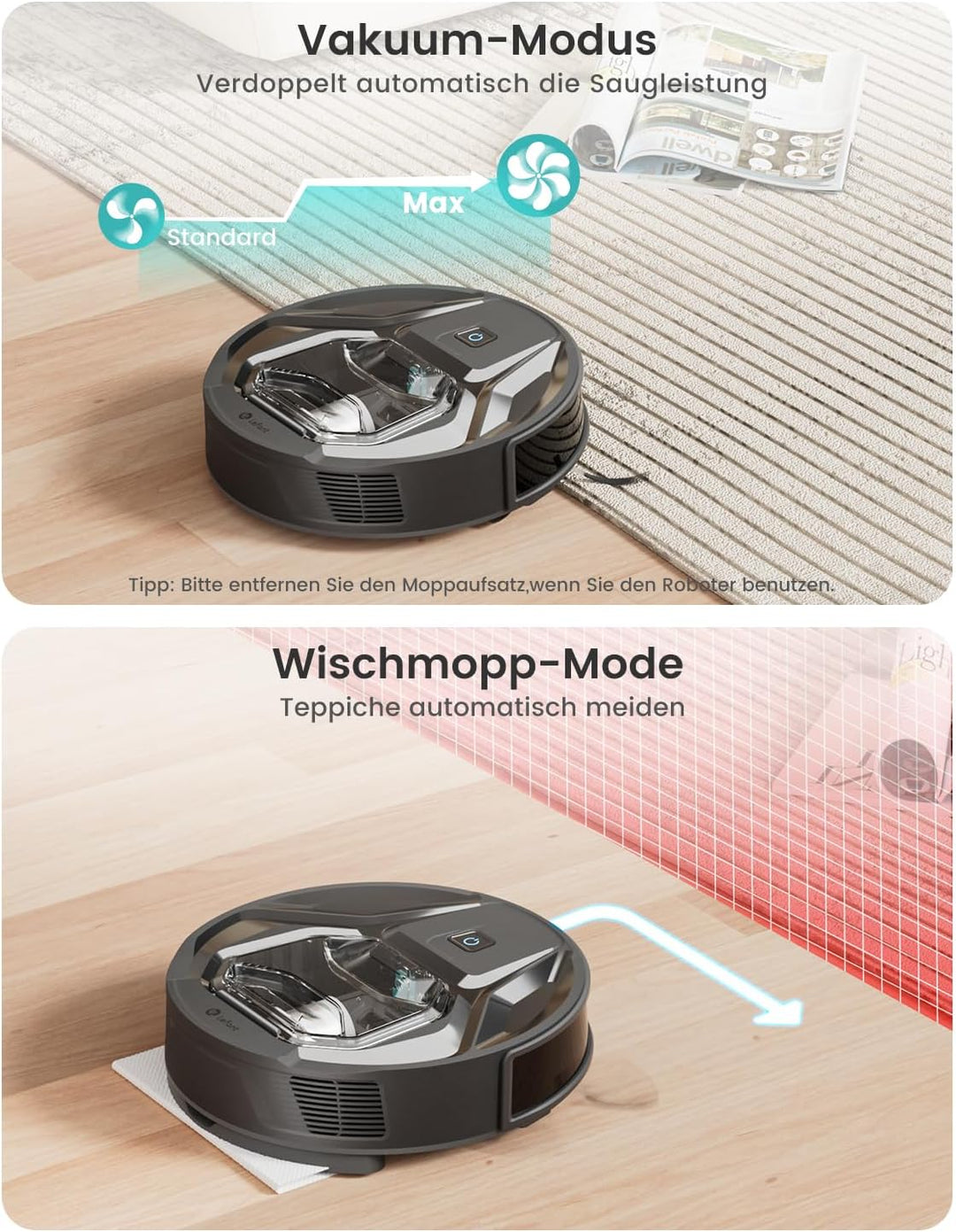 LEFANT M320 Saugroboter mit Wischfunktion 3 in 1, 6.000Pa Staubsauger Roboter mit Präzise-Entfernung