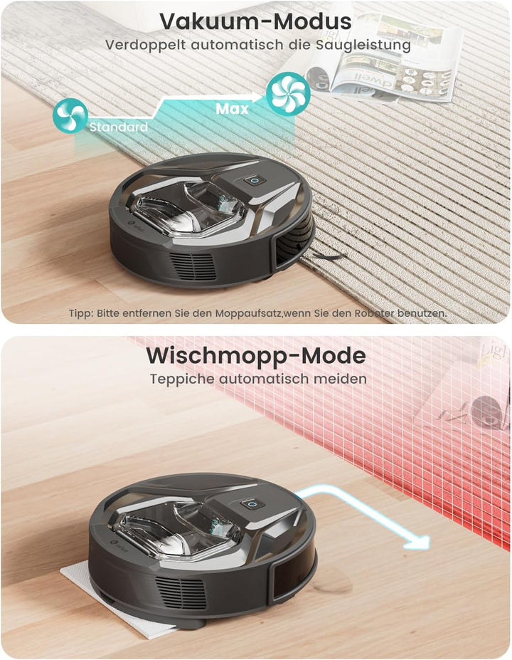 LEFANT M320 Saugroboter mit Wischfunktion 3 in 1, 6.000Pa Staubsauger Roboter mit Präzise-Entfernung