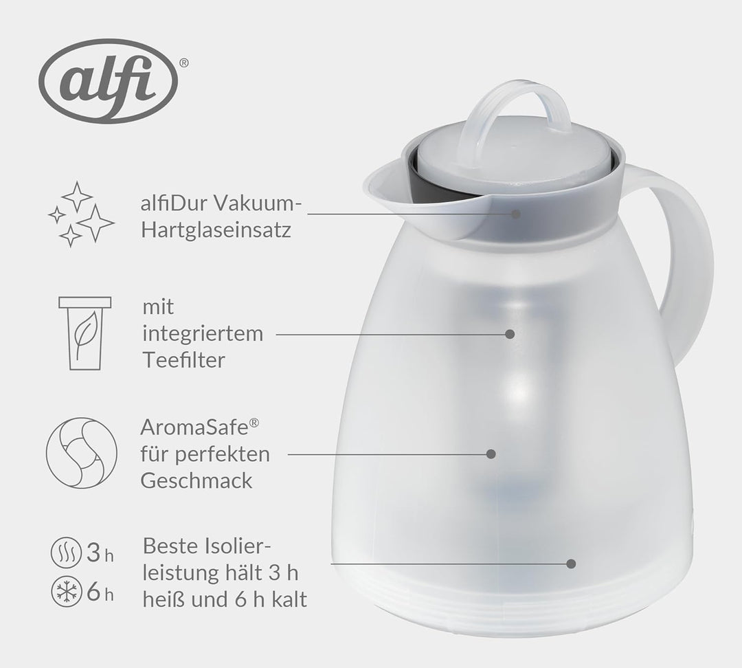 alfi 1935011100 Isolierkanne Dan Tea Kunststoff 1.0 l, weiss mit Teefilter Transparent, mit Teefilte