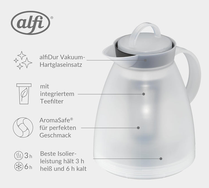 alfi 1935011100 Isolierkanne Dan Tea Kunststoff 1.0 l, weiss mit Teefilter Transparent, mit Teefilte