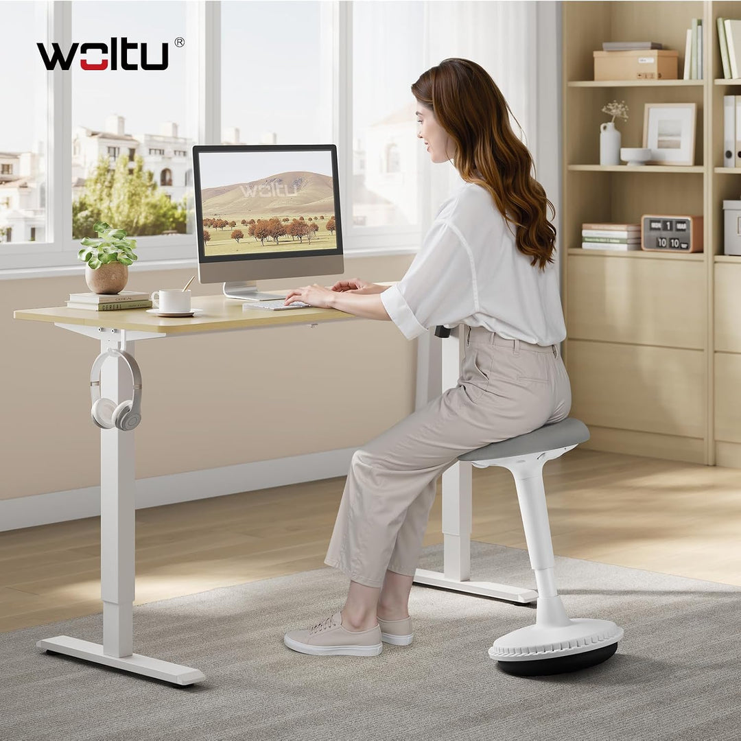 WOLTU Ergonomischer Stehhocker, 360° neigbarer Bürohocker, Grau+weiss | Grosser Sockel, Anti-Rutsch