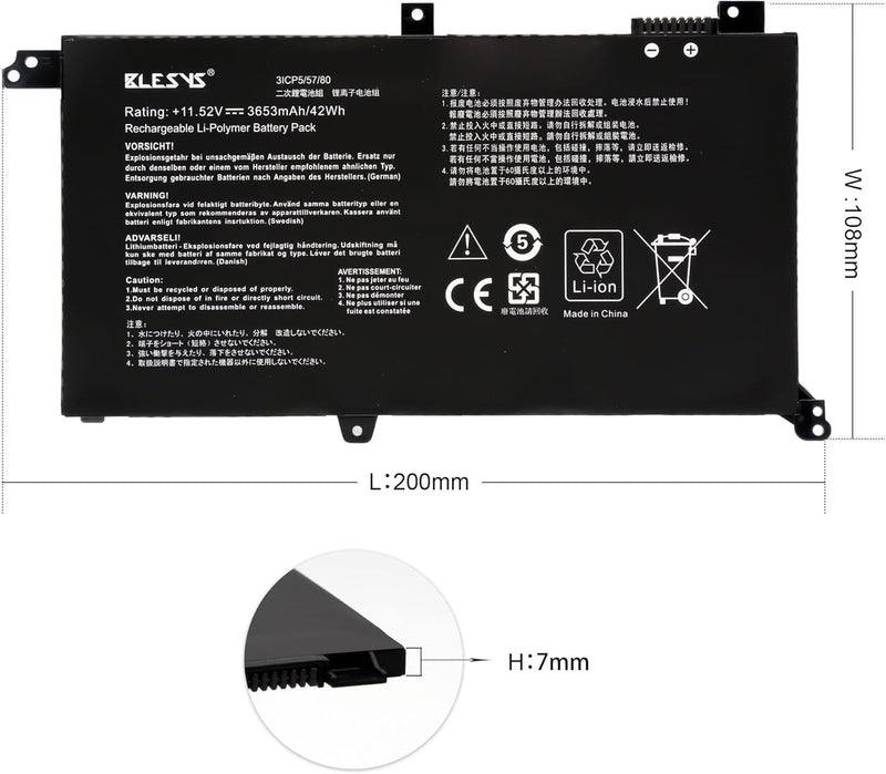 BLESYS Laptop Akku für Asus A571G A571GD A571GT F571G F571GD F571GT F571L F571LH F571LI FX571G FX571