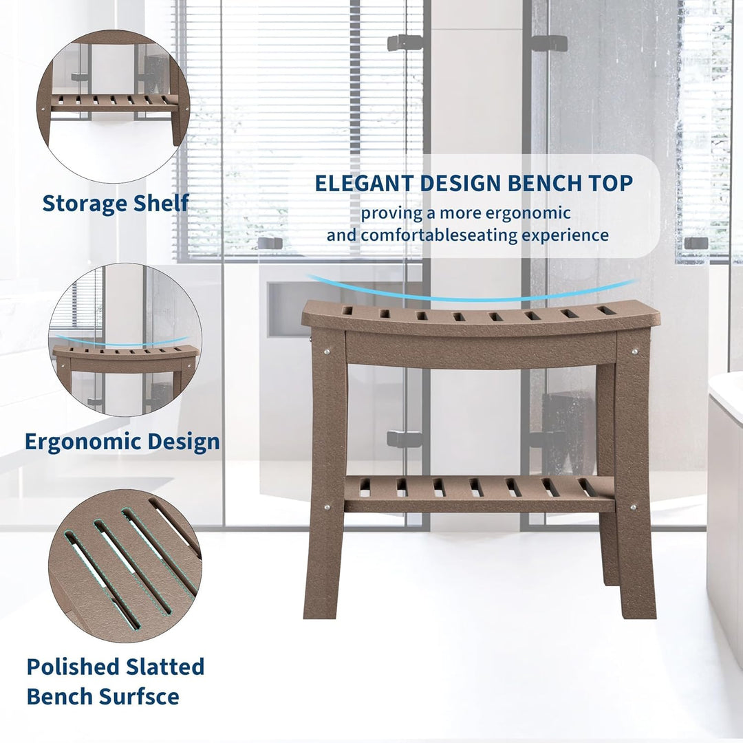GarveeHome Duschbank, Badebank mit 2-stufiger Ablage, HDPE-Material, wasserfest, bis 181 kg belastba