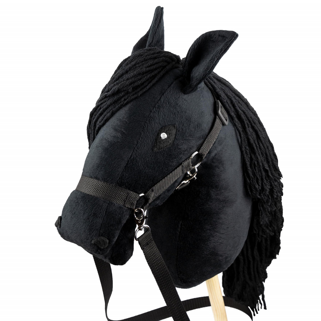 SKIPPI Hobby Horse Schwarzes, Grosses Steckenpferd A3, Schwarz, Hobby Horse mit einem Halfter und Zü