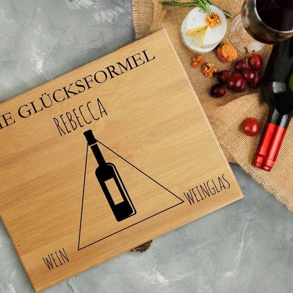 Maverton Weinöffner-Set personalisiert Weinset Sommelier Set - Geschenkbox Holzbox + 8er Weinzubehör