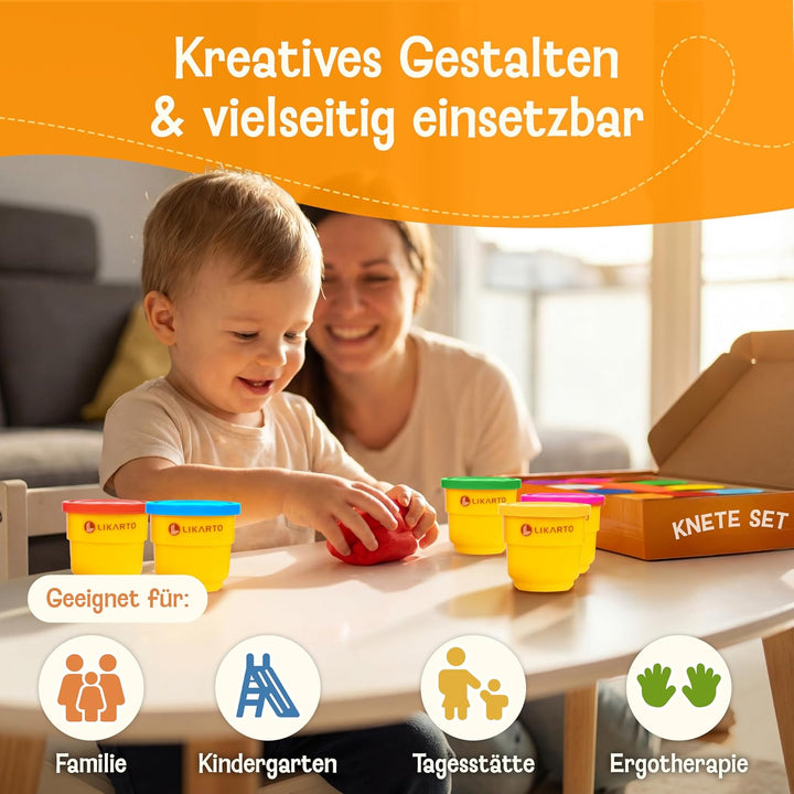 Veganes Knete Set für Kinder ab 1 Jahr - [10 Farben, 5 Werkzeuge, 10 Anleitungen] - Extraweiche & un