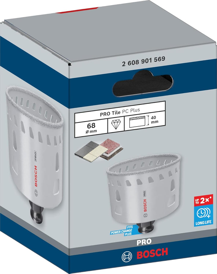 Bosch 1x PRO Tile Power Change Plus Lochsäge (für Harte Fliesen, Weiche Fliesen, Ø 68 mm, Profession