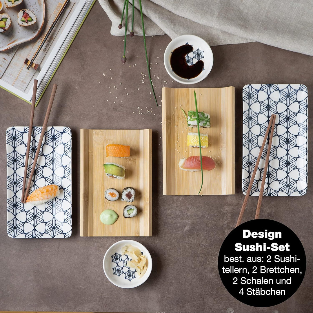 Moritz & Moritz Sushi Geschirr Set für 2 Personen - 10 Teile - Sushi Servierset mit 2x Sushi-Teller,
