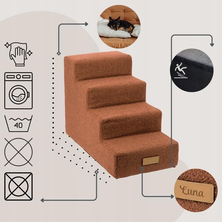 Sofatreppe für Hunde und Katzen – Hundetreppe für Bett & Sofa – 3- oder 4-stufig, rutschfest & wasch