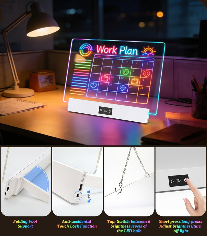 LED Zeichenbrett Kinder Schreibtafel 35*23cm LED Maltafel Notiztafel mit 8 RGB Farben & 3 Modi Ständ