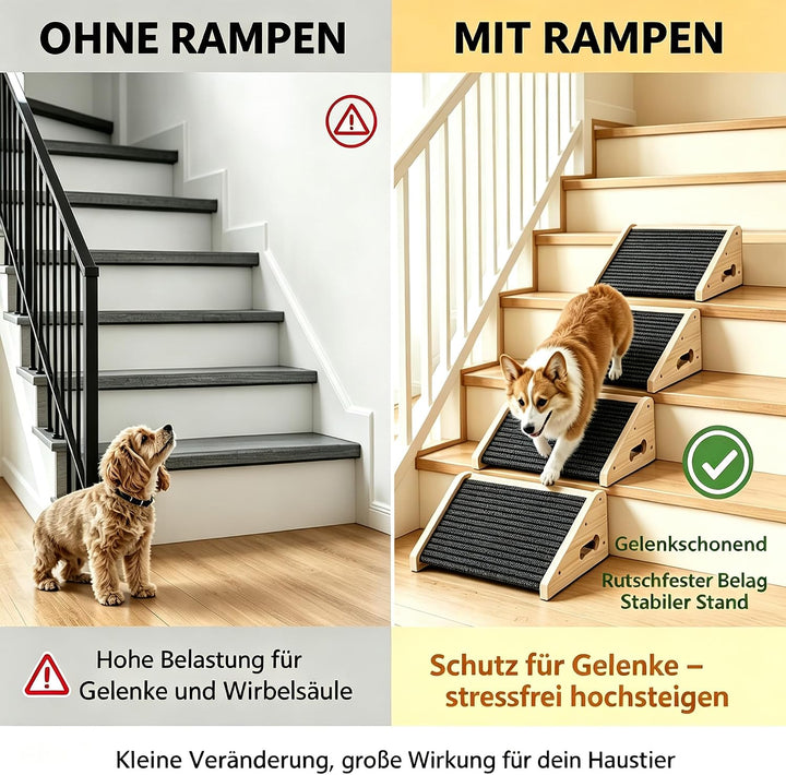 Hunderampe für Treppen, 4‑stufige Hunde Treppe mit Teppichbelag