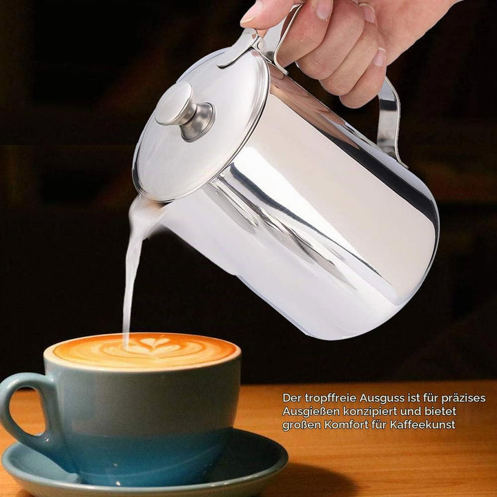 MAGT Edelstahl Kanne mit Deckel, 2000ml Milchkanne Edelstahl Kaffeekanne Milchschaumkännchen mit Dec