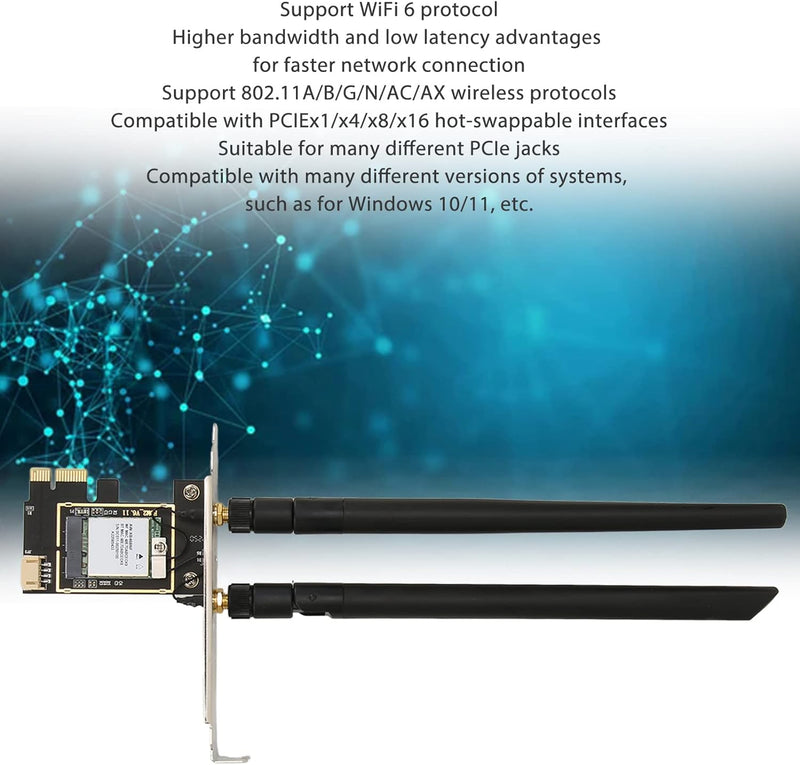 Annadue WiFi 6 PCIE WLAN Karte, AW-XB468NF MT7921 1800 Mbit/s 2,4G/5 GHz Dualband PCIE Wireless Netz