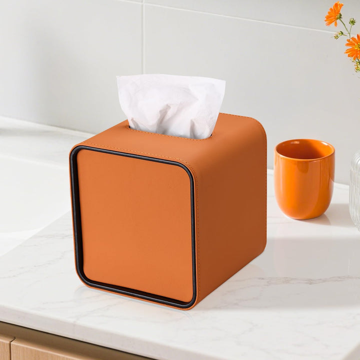 GORESE Taschentuchbox,Leder Quadratische Kosmetiktücherbox Papiertaschentuchhalter Taschentuchspende