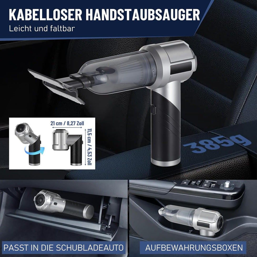 Kabelloser Handstaubsauger 16000Pa, 4-in-1 Akku Auto Staubsauger mit 6000mAh, Faltbarer Mini Staubsa