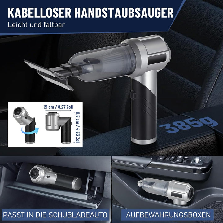 Kabelloser Handstaubsauger 16000Pa, 4-in-1 Akku Auto Staubsauger mit 6000mAh, Faltbarer Mini Staubsa