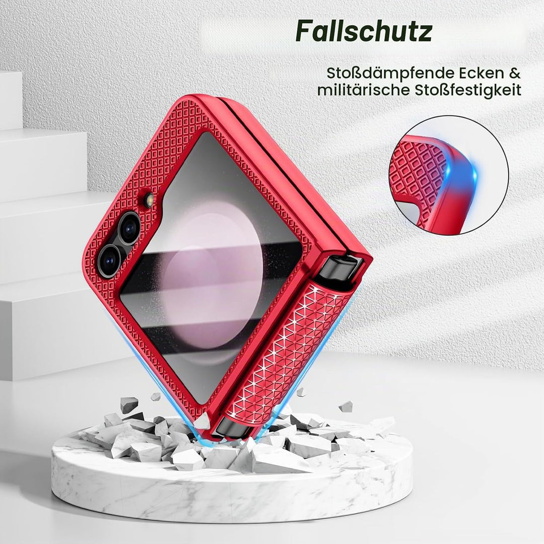 Doeshine für Samsung Galaxy Z Flip 5 Hülle mit Scharnierschutz &amp; Displayschutzfolie, Rutschfester Te