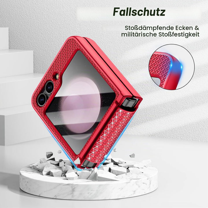 Doeshine für Samsung Galaxy Z Flip 5 Hülle mit Scharnierschutz &amp; Displayschutzfolie, Rutschfester Te