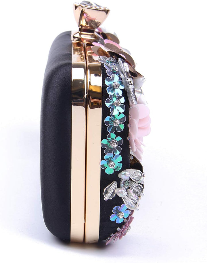 Jywmsc Damen Clutches Blume Abendtasche Handtasche Hochzeit Clutch Party Tasche Schwarz, Schwarz