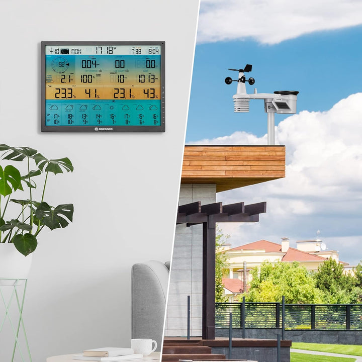 Bresser 8-Tage 4CAST XL WLAN-Funk-Wetter-Station mit solarbetriebenem 7-in-1 Multifunktions-Aussense