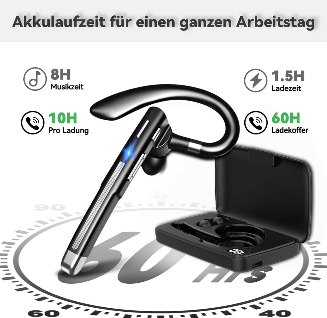 Bluetooth Headset mit Mikrofon, In Ear Freisprech Handy Kabellos Kopfhörer mit LED Ladebox für Autof