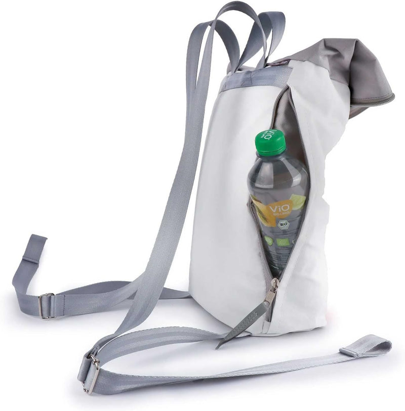 360° Grad Möwe Wickel-Rucksack Segeltuch weiss-grau, Zahl blau