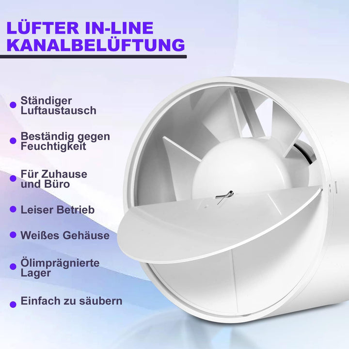 Ikodm Rohrventilator 100 mm Inline Abluftventilator 130 m3/h Rohrlüfter mit Rückstauklappe und EU-St
