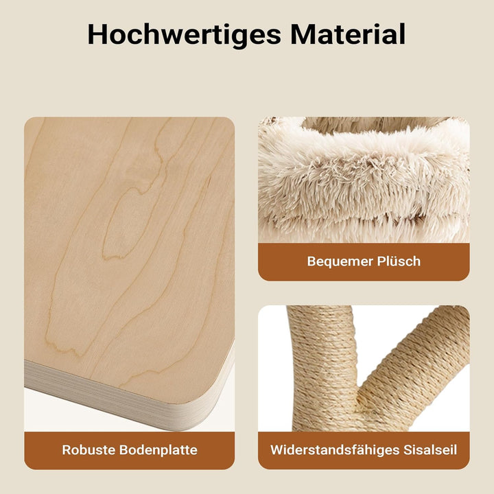 Fudajo Designer Kratzbaum in Zweigdesign 130 cm hoch, Katzenkratzbaum mit Plüsch und Sisal, Kletterb