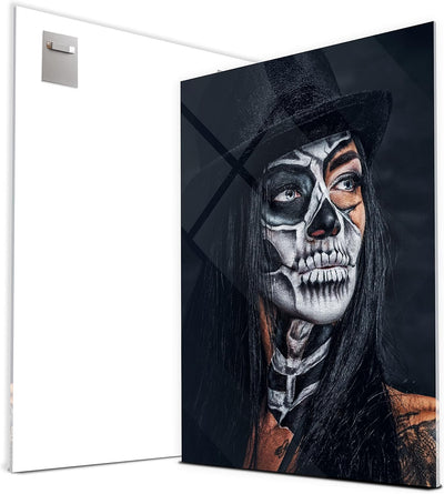 wandmotiv24 Deko Wandbild aus Acrylglas, Grösse 120x90cm, Hochformat, Model mit Totenkopf Makeup, Sc