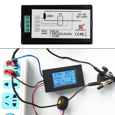 Digitales Amperemeter Voltmeter Multimeter 100A AC 80 ~ 260V LCD-Anzeige Strom Spannung Leistungsmes