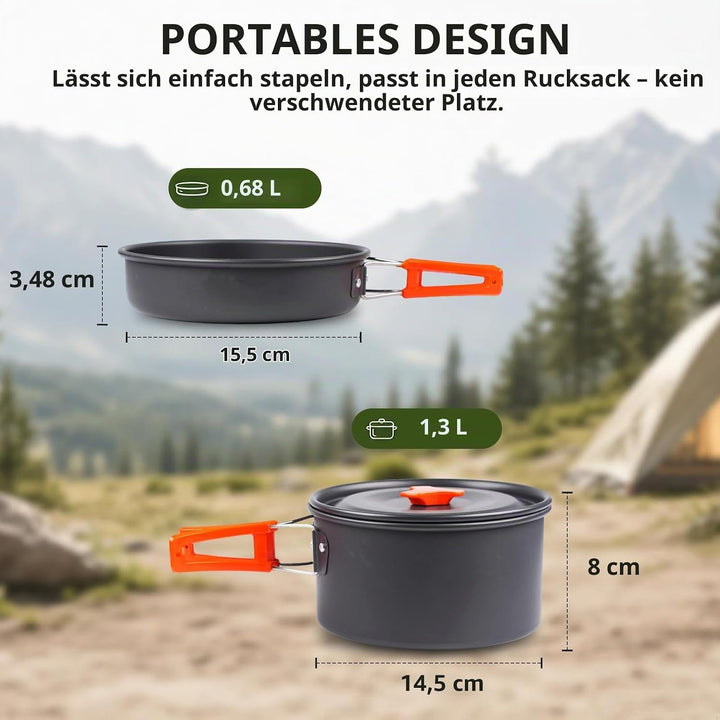 aiGear Camping Kochgeschirr Set/Outdoor Geschirr Set Aluminium | Camping Topf Kochtopf Tragbar, mit