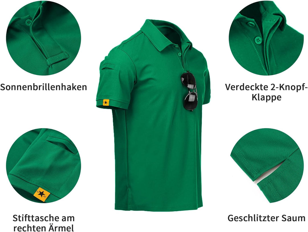 geeksport Poloshirt Herren Golf Kurzarm Freizeit Sport Polo Tennis Tshirts mit Brillenhalter Knopfle