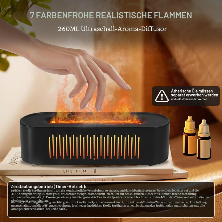 Vulkan Luftbefeuchter Flammen Aroma Diffusor: 260ml Aromatherapie Luftbefeuchter 7 Farbige Nachtbele