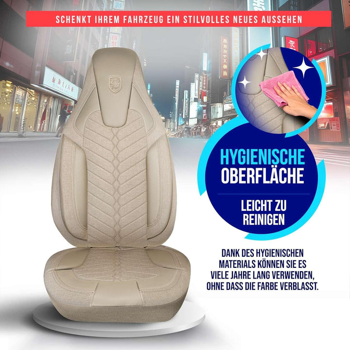 Autositzbezüge Universal für Wohnmobil & Caravan - Vordersitze Auto Sitzbezug aus Leinen, Beige, Air