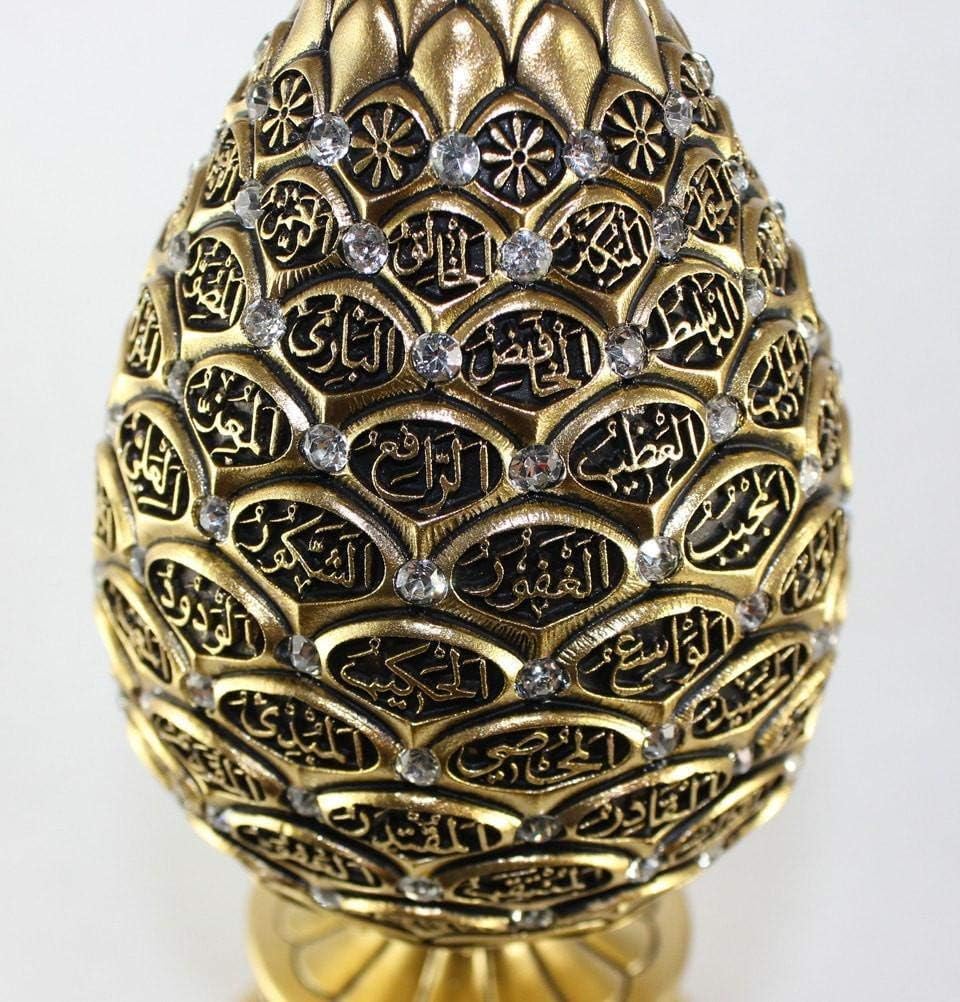 Islamische Tischdeko Gold Ei Skulptur Figur Arabisch 99 Namen Allahs ESMA Asma al Husna (Gold, 6,3)
