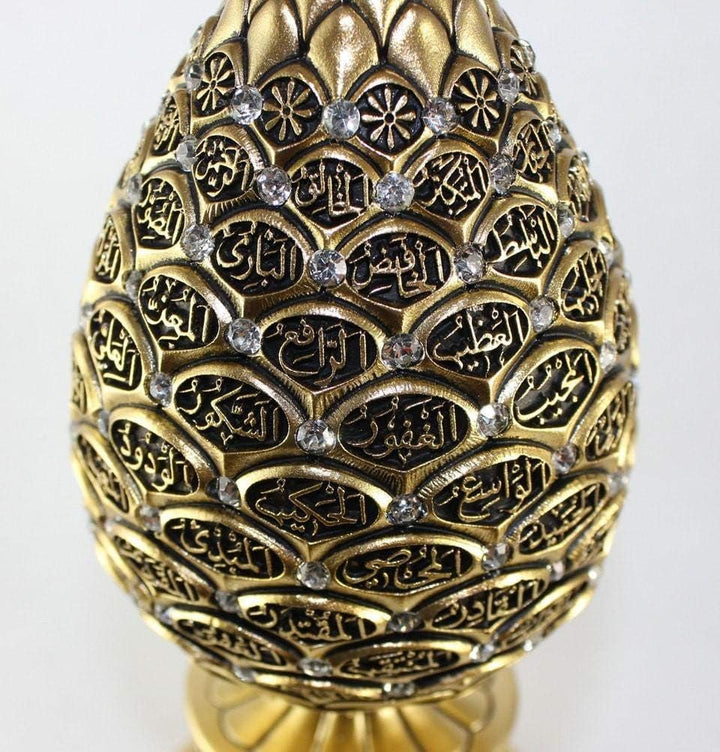 Islamische Tischdeko Gold Ei Skulptur Figur Arabisch 99 Namen Allahs ESMA Asma al Husna (Gold, 6,3)