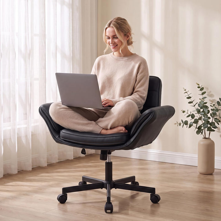 5-Stufen Armlehnen Bürostuhl 150kg, Schneidersitz Stuhl Schwarz, Schwarz