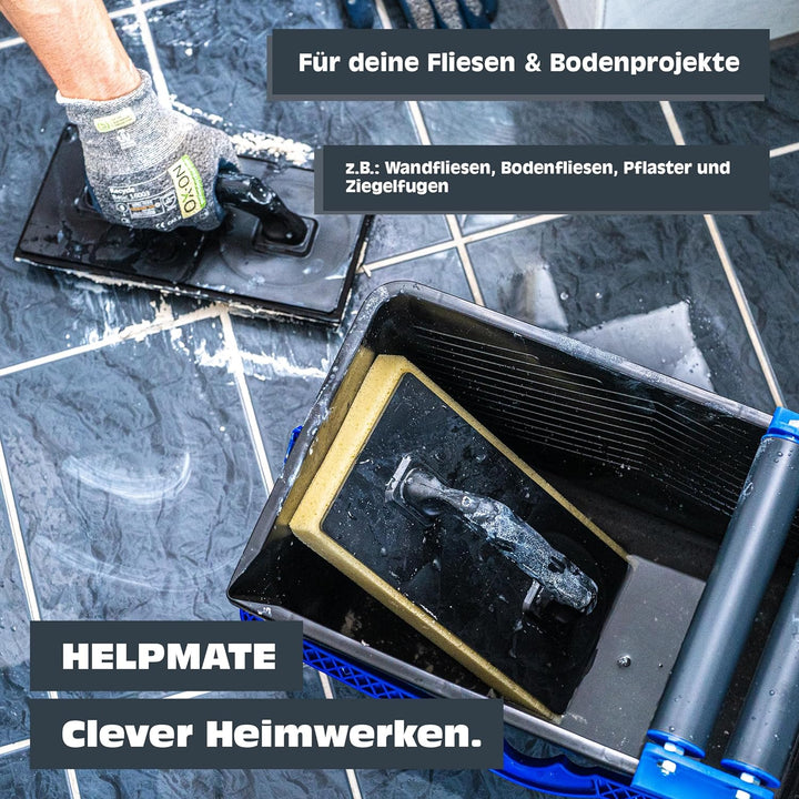 HELPMATE Fliesenwaschset 7-teilig 18 Liter Kunststoff Eimer, Doppelrollenaufsatz, Fliesenwaschbrett,