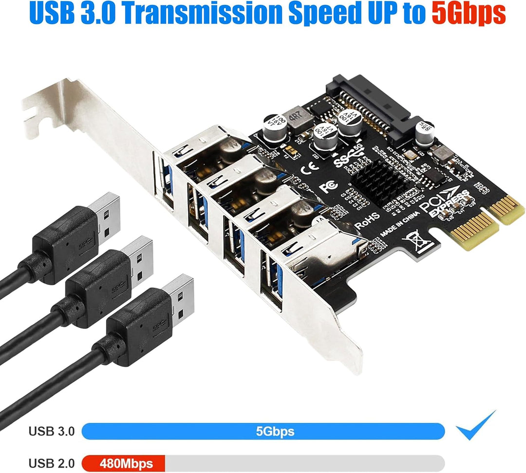 Interne 4-Port PCIe USB-Erweiterungskarte, USB 3.2 Gen 1 (5 Gbit/s), interner Hub-Adapter-Controller