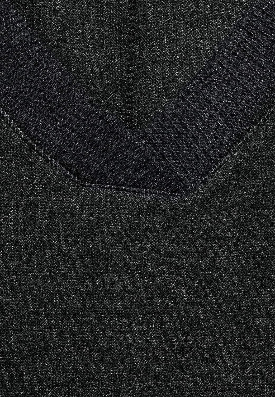 Street One Damen Shirt mit V-Ausschnitt Anthracite Melange 38 Spitzem Ausschnitt, 3/4-Arm, überschni