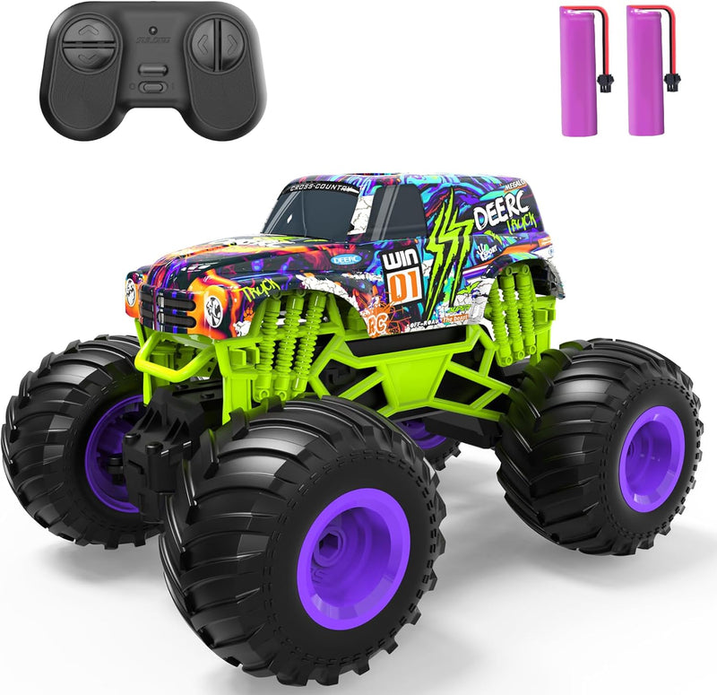 DEERC Ferngesteuertes Auto 1:16, Monster Trucks 2,4 GHz Off-Road Crawler mit Grossen Reifen, 2 Akkus