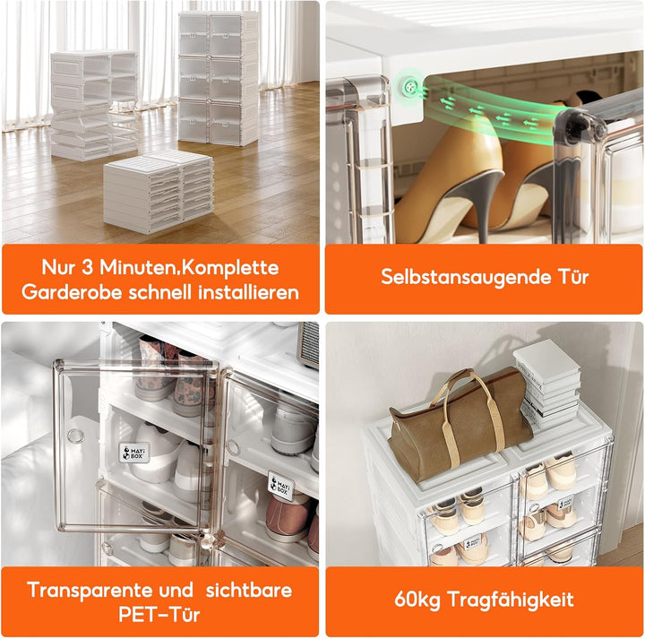 Mayi Box Transparente schuhregal,schuhboxen stapelbar weiss, mit magnetischer Tür, für Stöckelschuhe