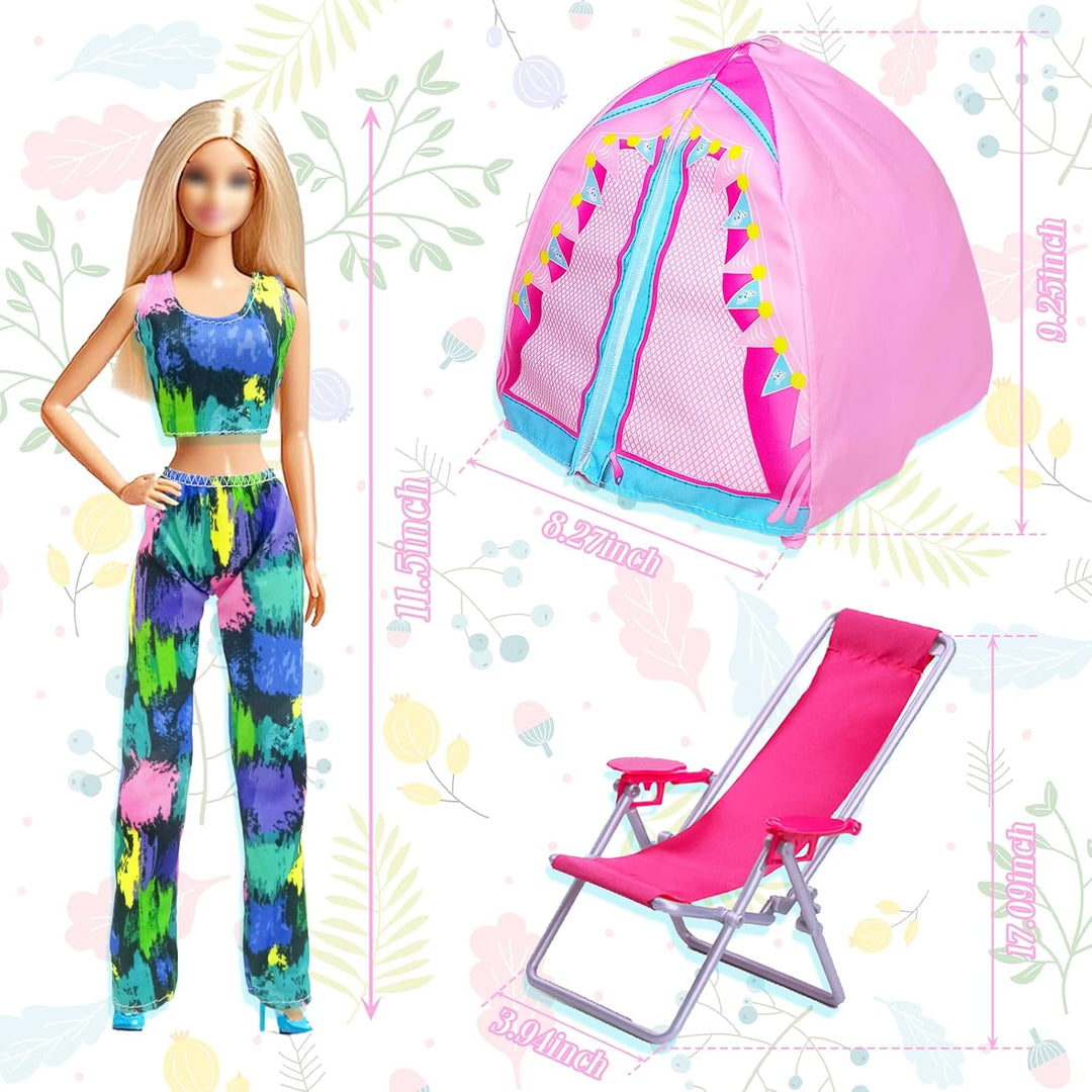 43 Kleidung Camping Sets Kompatibel mit Barbie 11.5inch Puppe, 1 Zelt 1 Liegestuhl 4 Oberteile 4 Hos