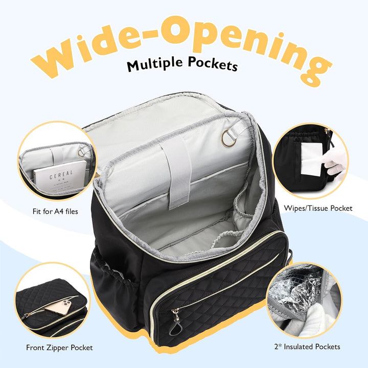 Baby Wickeltasche Grosser Wickelrucksack mit Multifunktions-Babytaschen Passform für Kinderwage L Sc