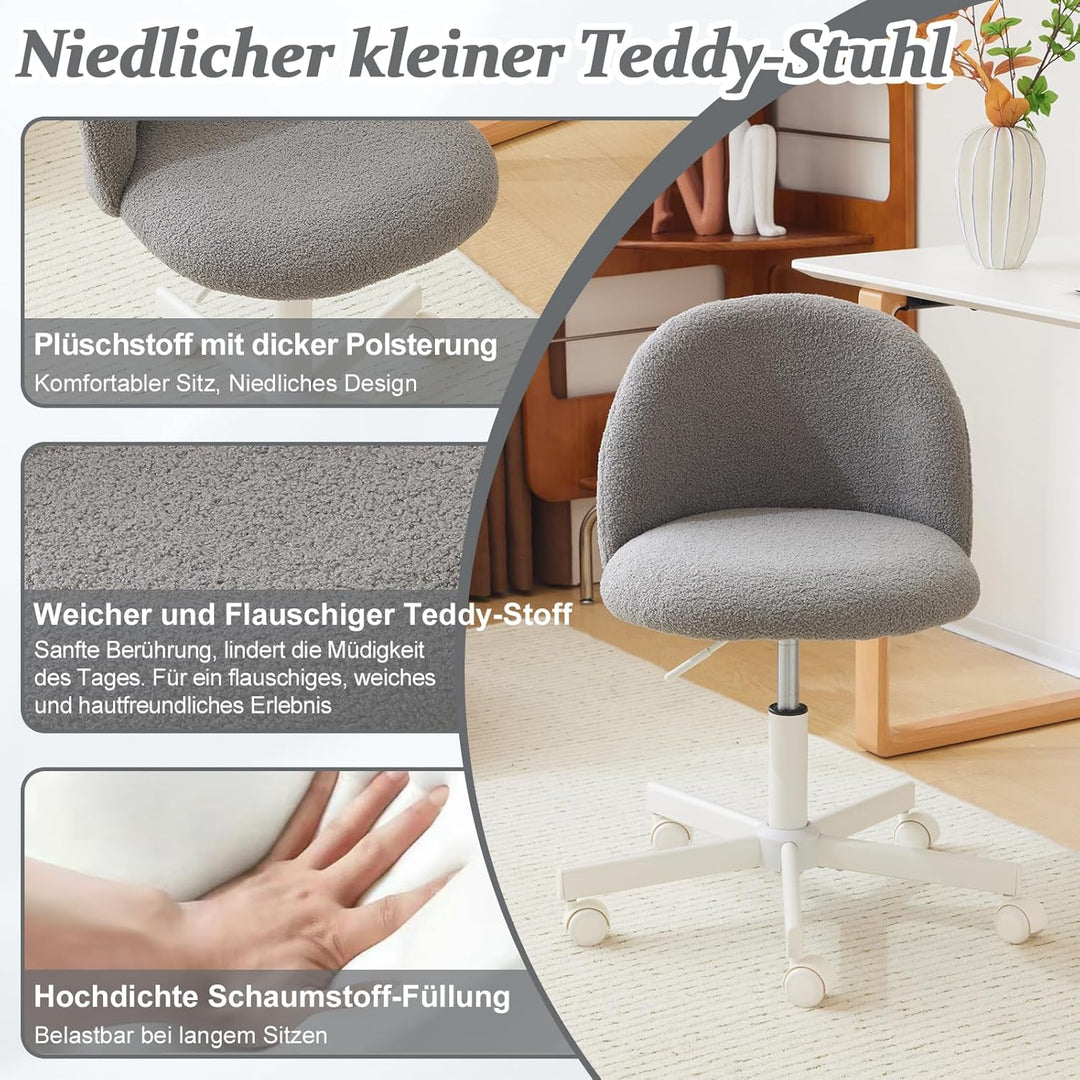 Bonnlo Bürostuhl mit Rollen, Schminktisch Stuhl, Höhenverstellbar Schreibtischstuhl für Arbeitszimme