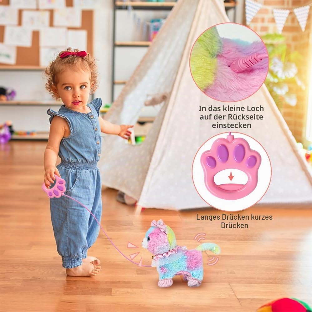 Spielzeug Katze für Kinder, Interaktives Haustier Katze Spielzeug mit Gehen, Bellen, Schwanzwedeln,
