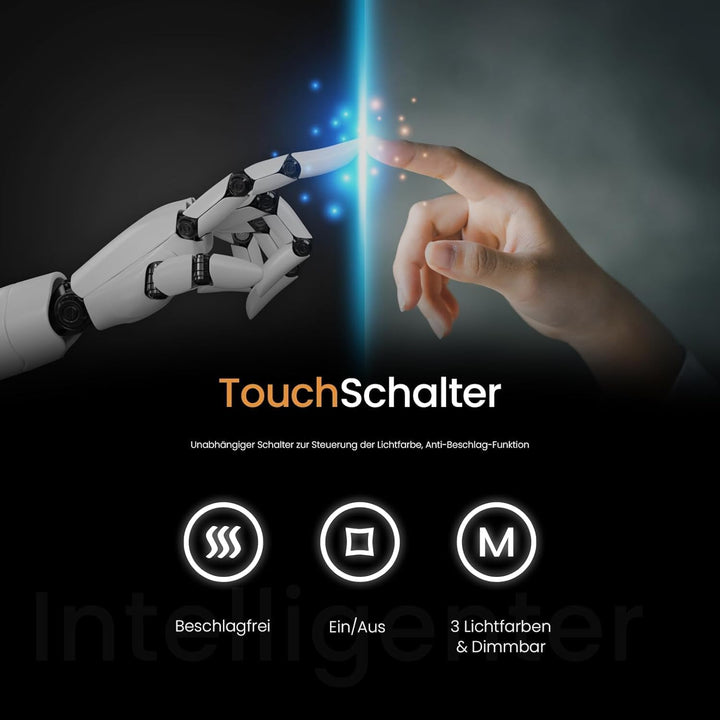 EMKE Spiegel Rund 60cm LED Badspiegel mit Beleuchtung Touch-Schalter, Dimmbar 3 Lichtfarben, Beschla