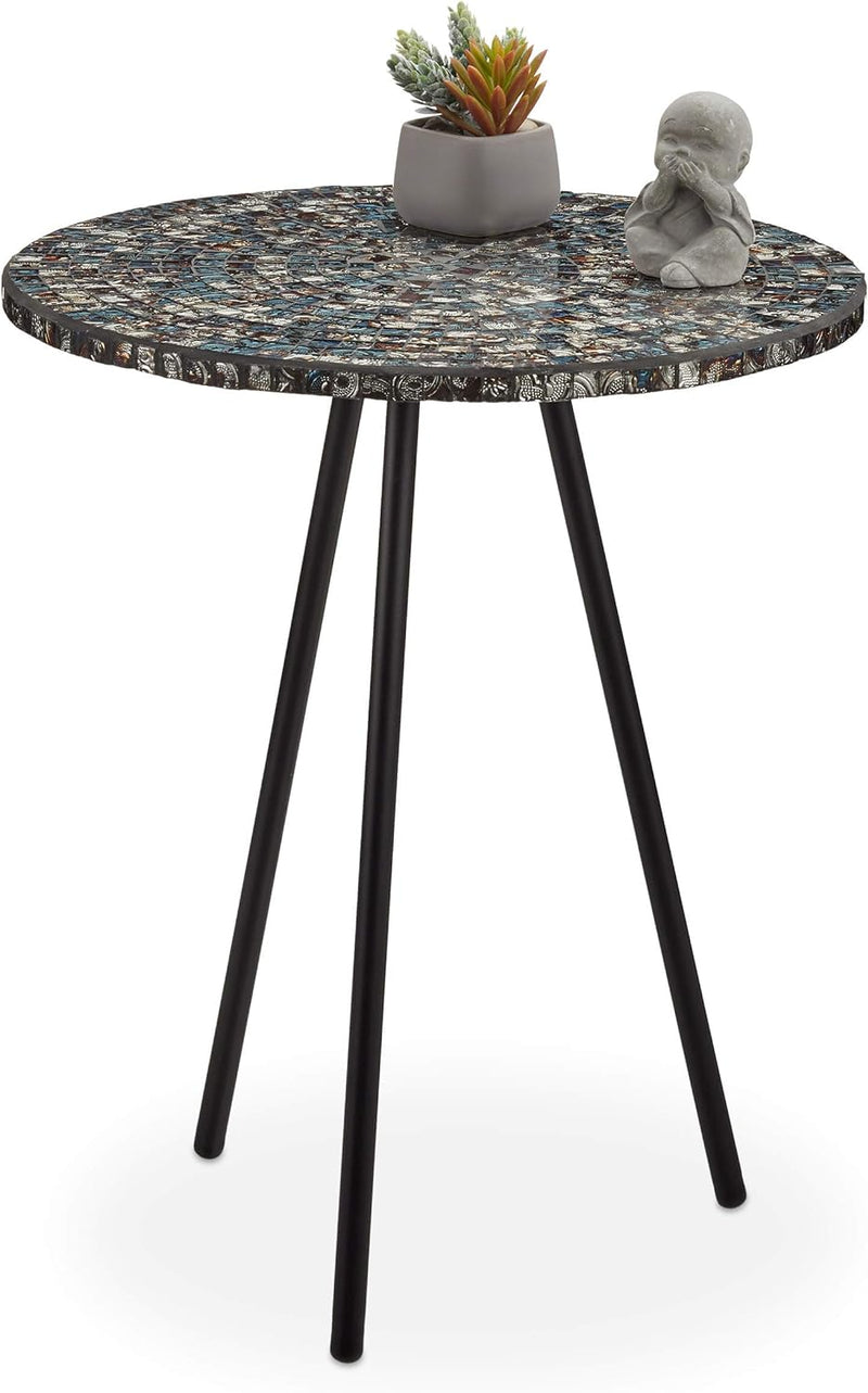 Relaxdays Beistelltisch Mosaik, runder Ziertisch, handgefertigtes Unikat, Mosaiktisch, HxD: 50 x 41