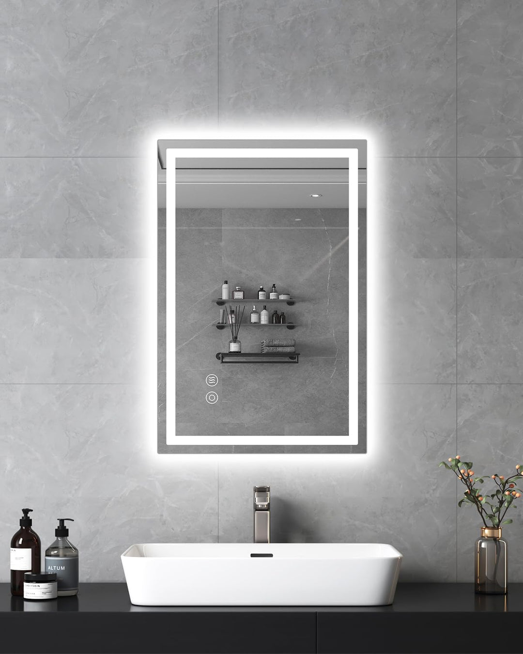 LED Badspiegel, 40x60cm Badezimmerspiegel mit Antibeschlag, Spiegel mit Beleuchtung mit Touchschalte